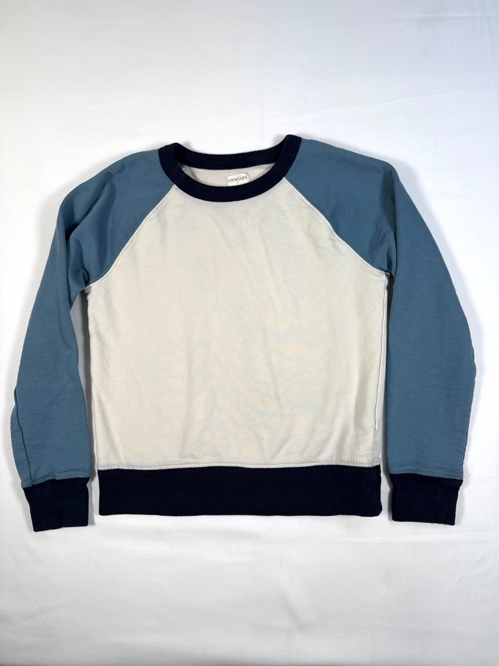 CREWCUTS Kids Unisex Colorblock Sweatshirt Size M‎ 8-9 Blue Cream Minimalist
